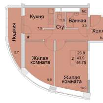 2-х комнатная квартира улица Советская, дом 1, площадь 46,75, в Королёве