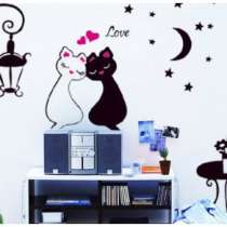 Наклейка белая кошка черный кот интерьер, в Краснодаре