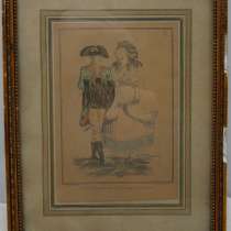 Гравюра с ручной раскраской антикварная (W355), в Москве