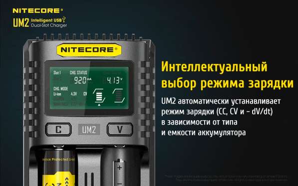 NiteCore NiteCore UM2 — Зарядное устройство, с двумя слотами, от QC 2.0 в Москве фото 4
