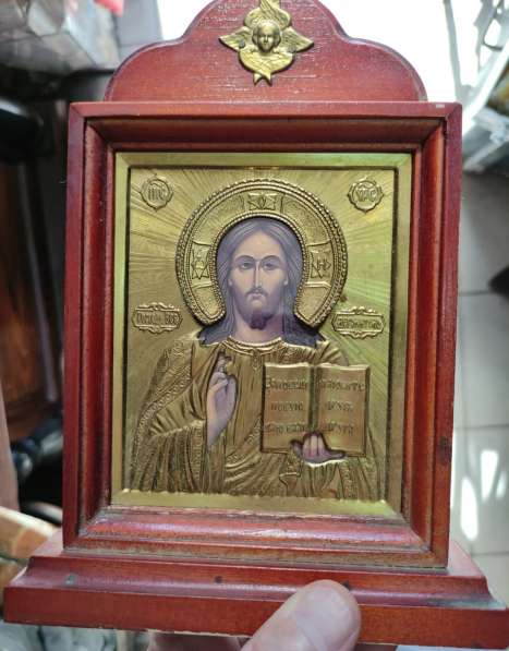Икона Господь Вседержитель, латунный оклад, в обрамлении в Ставрополе фото 4