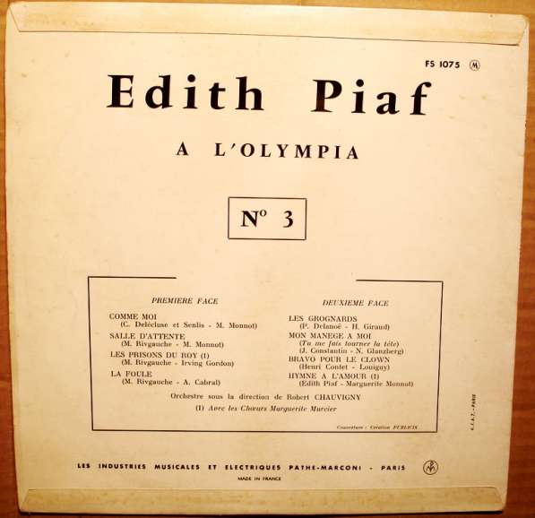 Пластинка виниловая Edith Piaf – A L'Olympia - N° 3 в Санкт-Петербурге фото 5