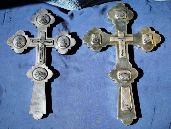 Пара старинных напрестольных крестов. Серебро «84». XIХ век в Санкт-Петербурге фото 15