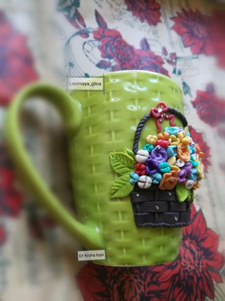 Фаянсовые чашки с декором из полимерной глины в Краснодаре фото 4