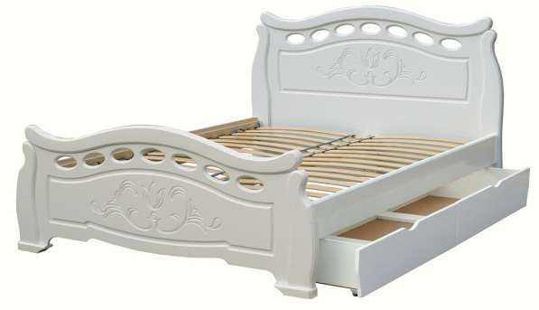 Белая двуспальная кровать ящиком от фабрики Нимфа