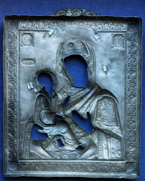 Старинная икона Матери Божией «Тихвинская» в окладе. XVIII в в Санкт-Петербурге