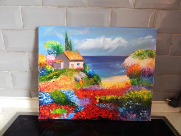 Картина маслом "Рыбацкий домик с выходом на пляж"