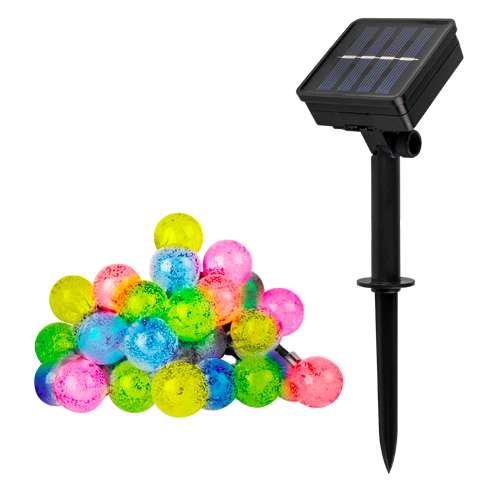 LED гирлянда шарики (разноцветная) на солнечной батарее