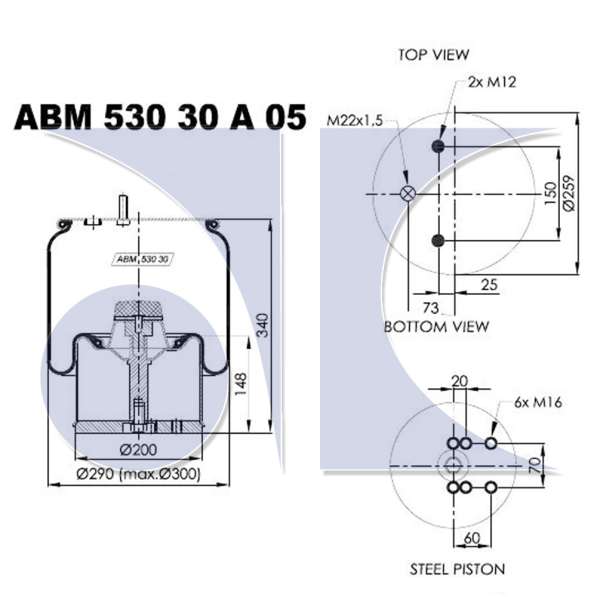 Пневмоподушка Neotec ABM 530 30 A 05 для BPW