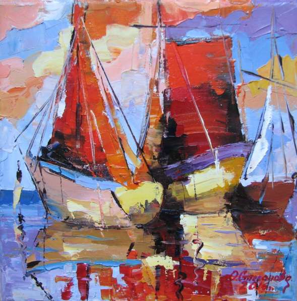 Картина "Оранжевые лодки", холст, масло в Севастополе