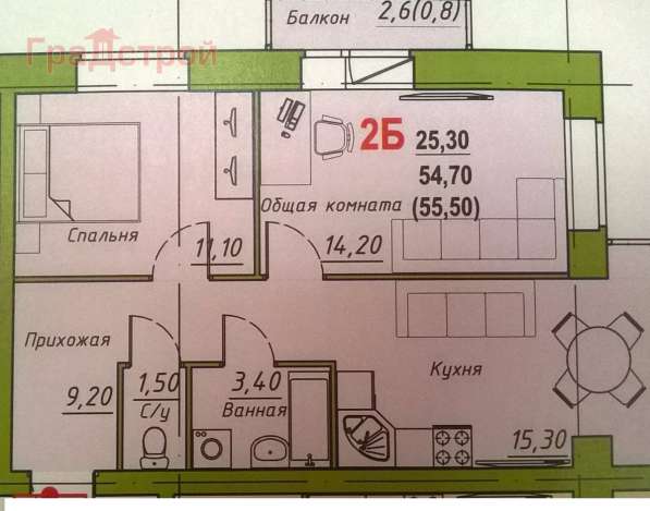 Продам двухкомнатную квартиру в Вологда.Жилая площадь 55 кв.м.Этаж 3.Есть Балкон. в Вологде фото 3