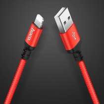 Красный усиленный USB-кабель Lightning Hoco X14 2m, в Челябинске
