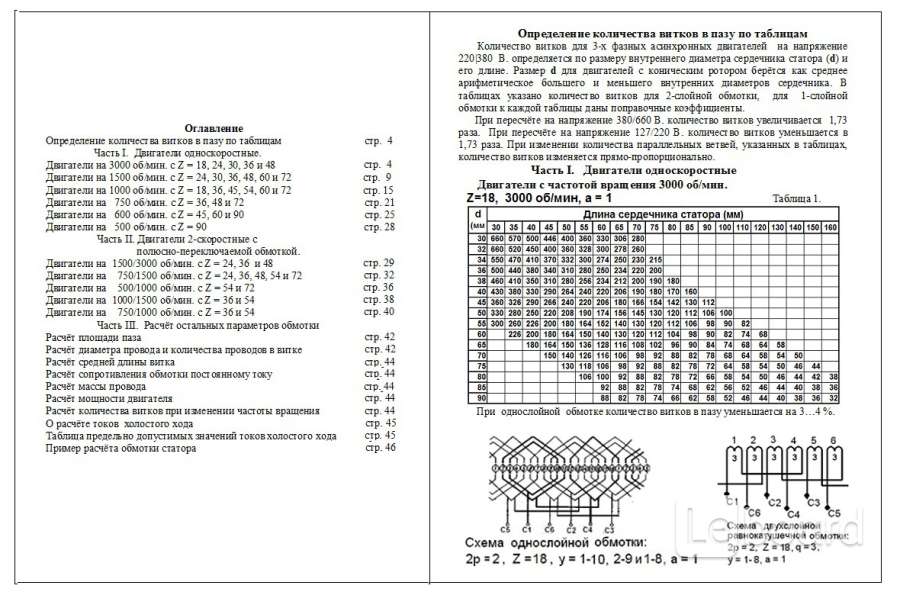 Схема таблица обмотки